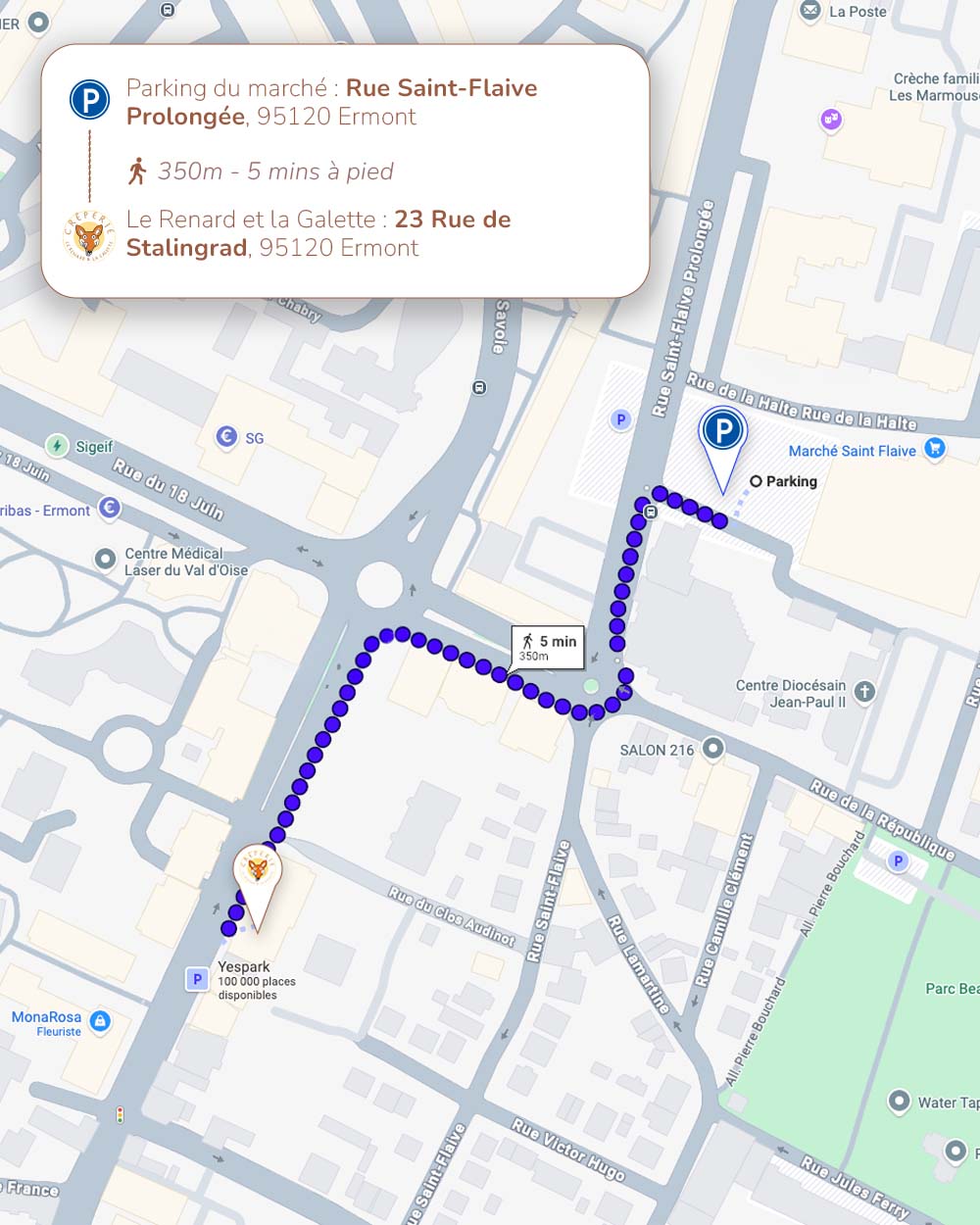 Plan piéton accès Le Renard et la Galette